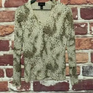 MC DUFF 100% CASHMERE CREAM & BLACK ANIMAL PRINT PULLOVER SWEATER